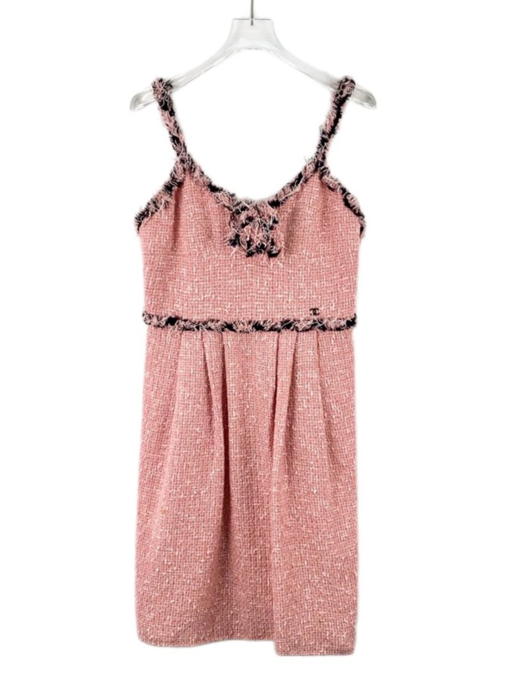 H30993 Chanel Chanel pink cotton woven tweed suspender dress 38 M size 95 new